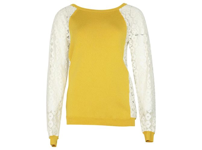Moschino Günstiger und schicker Strickpullover mit Spitzenärmeln in Rayongelb