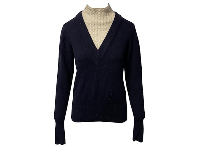 Sandro Jacques Mock Neck Pullover in Navy Blue Wool  ref.428433