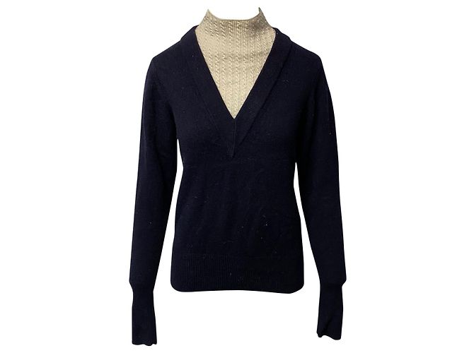 Sandro Jacques Mock Neck Pullover in Navy Blue Wool