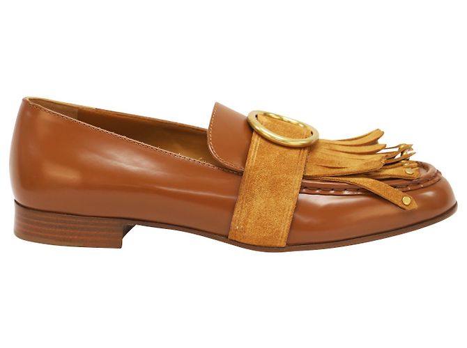 Mocasín Chloé Olly con flecos en cuero marrón