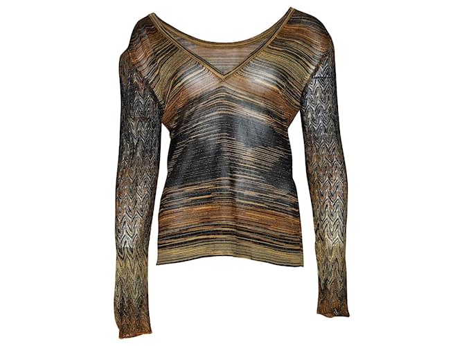 Missoni V Neck Metallic Sweater in Brown Rayon Cellulose fibre  ref.428512