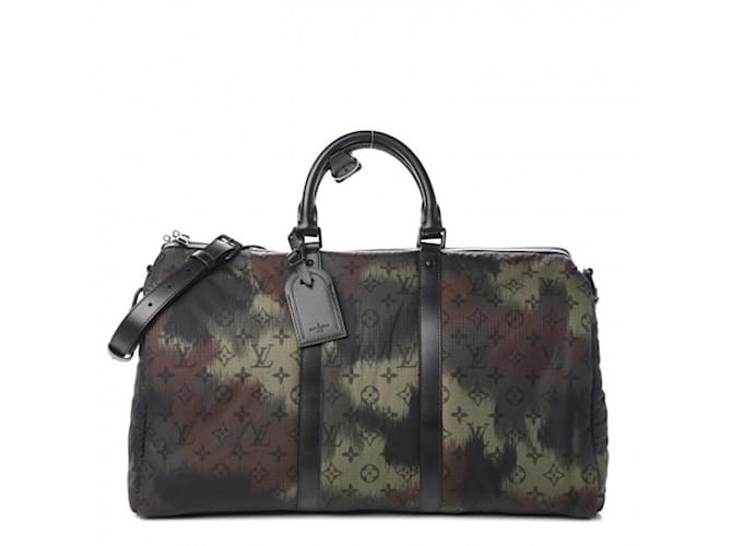 Louis Vuitton Bandoulière limitée camouflage Monogram Camo Keepall 50 Sangle Cuir  ref.428515