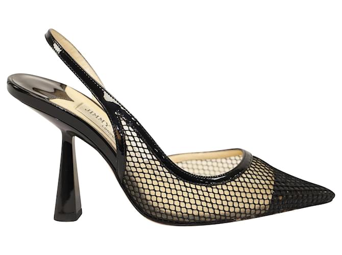 Jimmy Choo Feto 65 Mesh Pumps in Black Patent Leather ref.428523