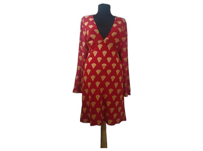 Autre Marque RIXO Patterned Sheath Dress V Neck Open Back Red M Multiple colors