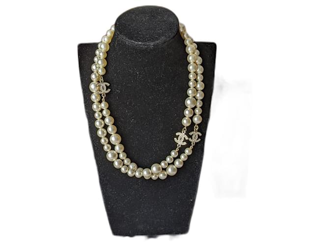 CHANEL A13A Classic CC Logo Long Pearl GHW Necklace