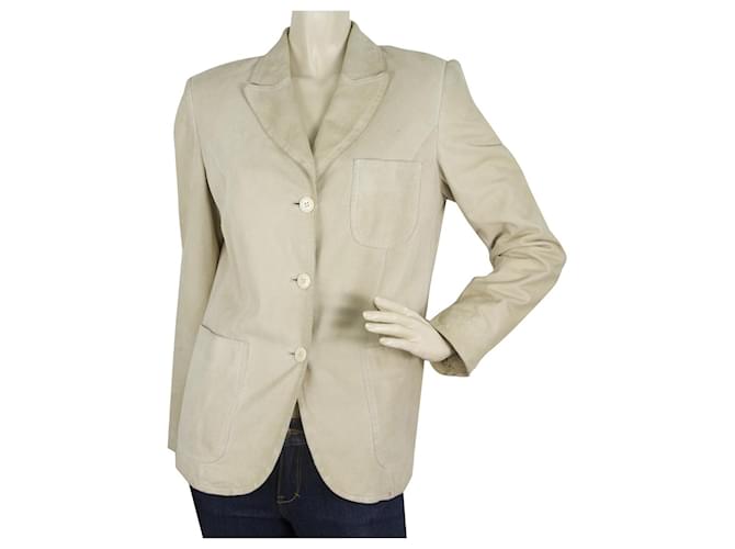 Miu Miu Beige Suede Leather Classic Three Buttons Jacket size 42  ref.428365