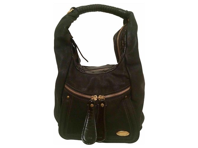 Grande tote Chloé nera in vernice e pelliccia Nero