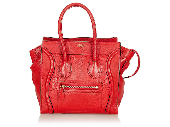 Céline Bolso de mano Celine Micro Luggage de cuero rojo Roja Becerro  ref.429332