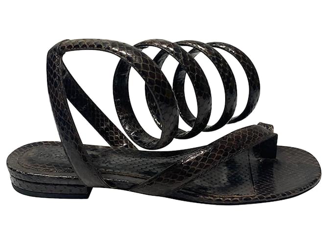 Bottega Veneta Wrap-around Snake-effect Sandals in Brown Leather  ref.429352
