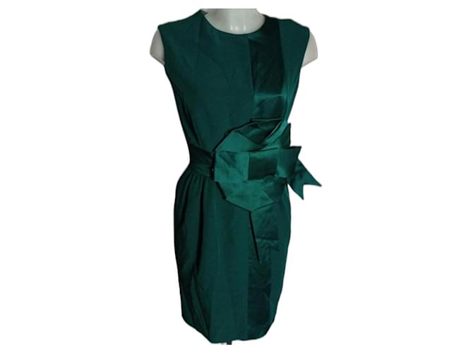 Vestido cocktail Moschino Couture Verde escuro Lã Acetato  ref.429430