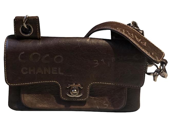 Classique Chanel Sacs à main Cuir d'agneau Marron Bijouterie argentée  ref.429482