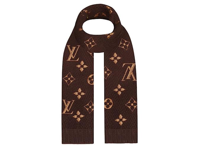 Louis Vuitton Logomania Shine brown gold scarf Silk Wool  ref.429496