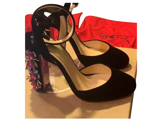 Christian Louboutin Madonaflor 100 Preto Veludo  ref.429544