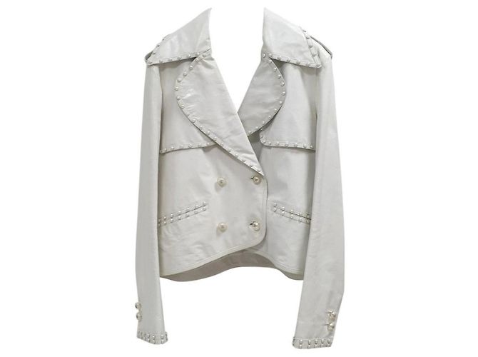 Chanel lined Breasted Ecru Leather jacket White