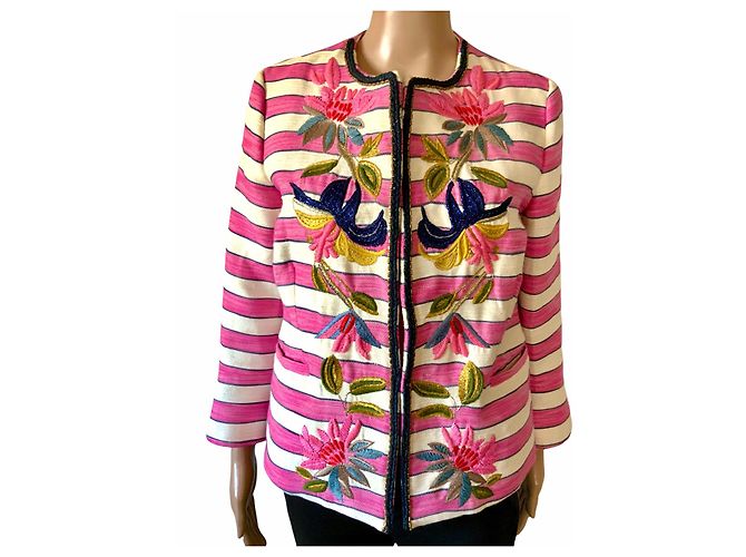 Autre Marque Chaqueta rosa bordada Bazar Deluxe de seda y algodón M