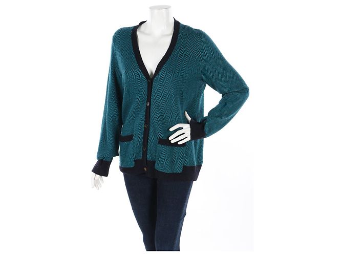 Cos Strickjacke Blau Schwarz Wollmischung