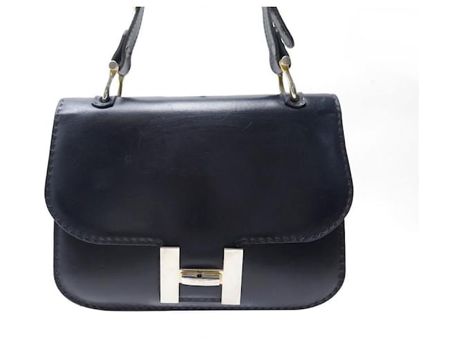 Autre Marque VINTAGE H CONSTANCE HAND BAG IN NAVY BLUE BOX LEATHER HAND BAG  ref.430035