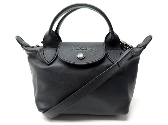 longchamp black leather bolsa