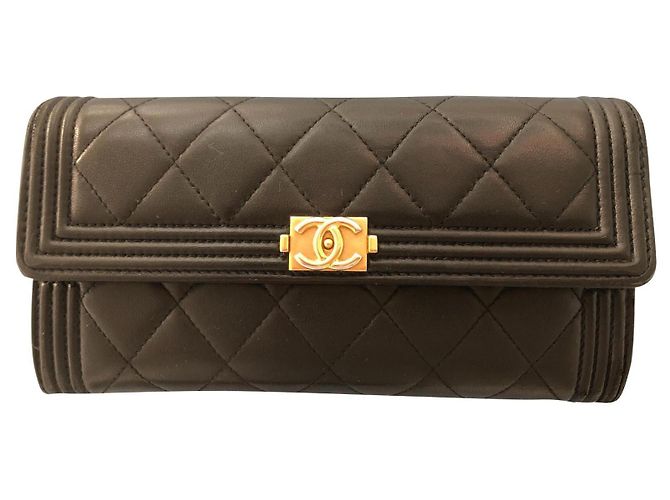 Autre Marque BOY Chanel Long Flap Wallet lambskin Black
