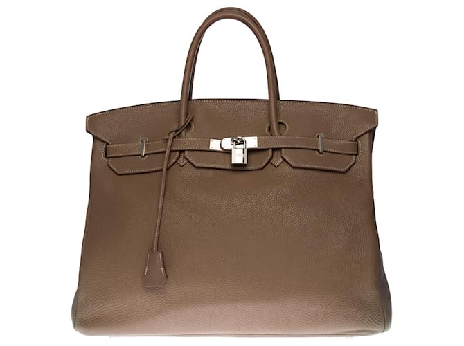 Hermès Superbe sac à main Hermes Birkin 40 cm en cuir Togo étoupe, garniture en métal argent palladium Gris  ref.430136