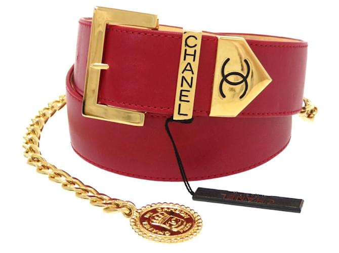 Overskæg hack tælle Used] Chanel Chain Leather Belt Vintage Belt Red Red 0041 ref.430161 - Joli  Closet
