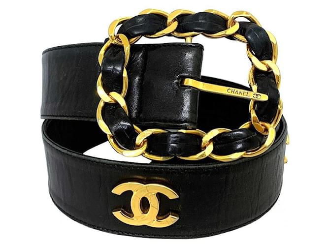 [Used] Chanel Waist Belt Black Gold Coco Mark Chain Lambskin GP