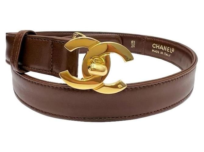 Used] Chanel CHANEL Matrasse Turn Lock Waist Belt Leather Brown