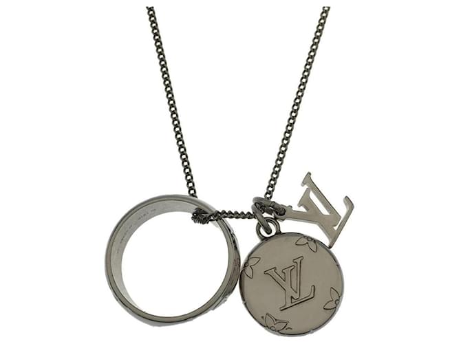 LOUIS VUITTON Necklace M62485 Monogram Charms Ring Logo Silver Chain with  BOX