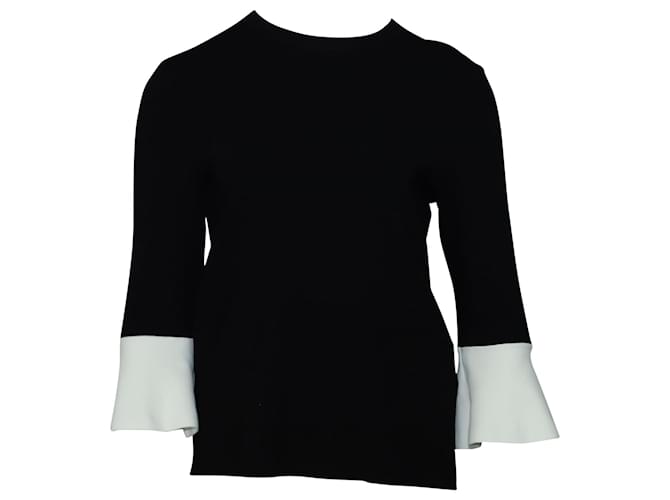 Valentino Top in maglia a maniche lunghe con polsini bianchi in viscosa nera Nero Fibra di cellulosa  ref.430374