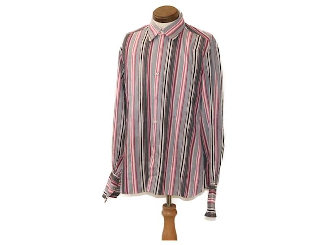 Hermès HERMES stripe Shirt Pink Gray Auth ar5157 Grey Silk  ref.430638