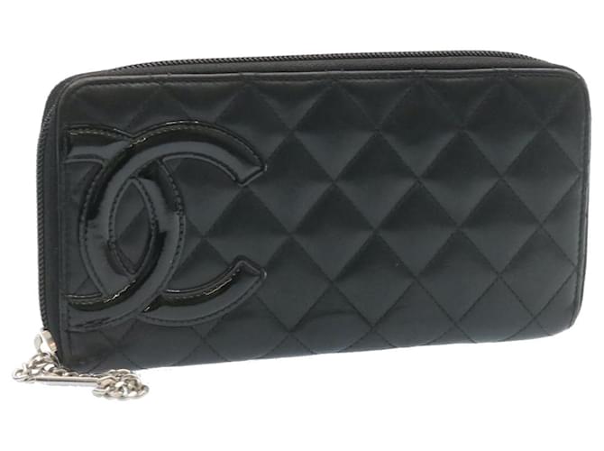 CHANEL Matelasse Cambon Line Zip Around Long Wallet Black CC Auth 26362 Leather  ref.430723
