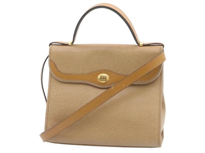 Christian Dior Sac à main en cuir 2façon Brown Auth ar5290