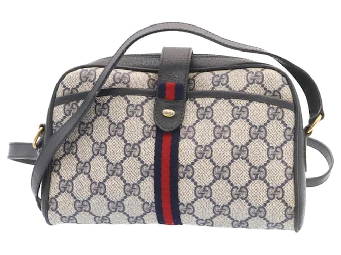 GUCCI Sherry Line GG Canvas Shoulder Bag Navy Red Auth gt1664 Navy