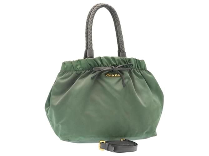 Prada 2Way Shoulder Bag Hand Bag Nylon Green Auth th1947  ref.430902