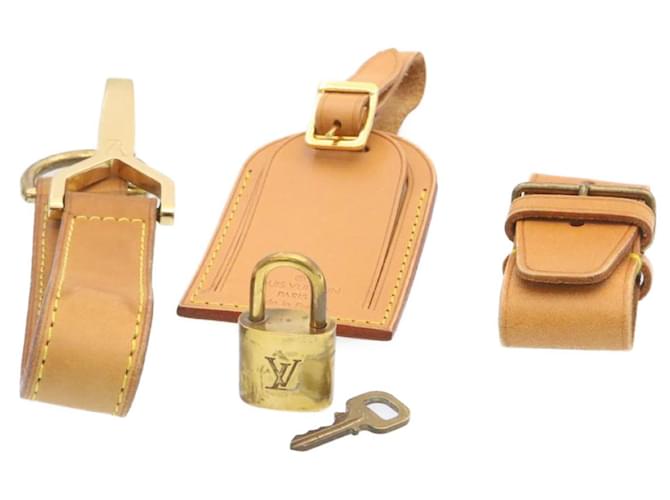 LOUIS VUITTON Leather Name Tag Handle Padlock Set Powanie Beige Gold Auth gt1600 Golden  ref.430986
