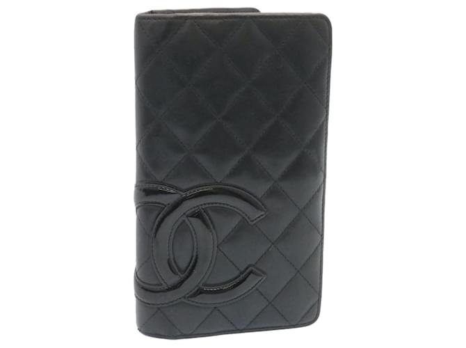 CHANEL Matelasse Cambon Line Long Wallet Black Pink CC Auth th1938 Leather  ref.431307