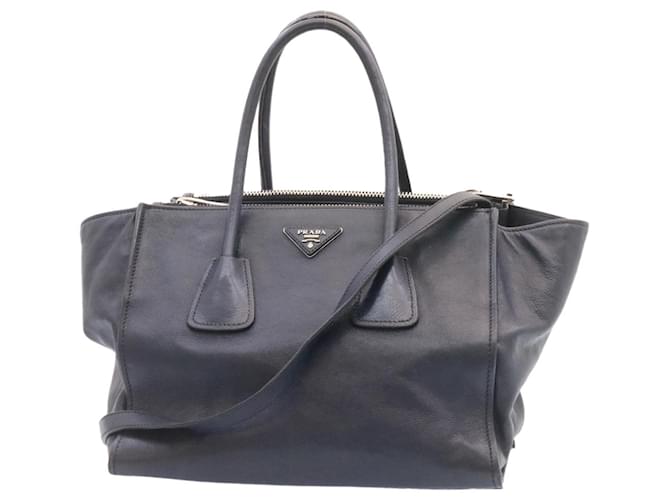 Prada 2Way Shoulder Bag Hand Bag Navy Auth ar5256 Navy blue Leather  ref.431850