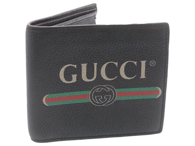 GUCCI Web Sherry Line Bifold Wallet Leather Black Auth ms056  ref.432151