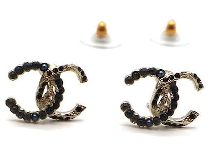 Boucles d'oreilles Chanel Black Gold Twist CC Cristaux et Perles Métal Noir  ref.432315