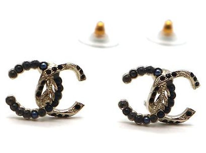 Orecchini Chanel Twist CC in oro nero con cristalli e perle