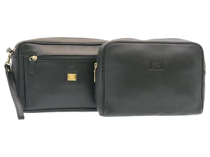 Autre Marque Burberrys Clutch Bag Leather 2Set Black Auth ds037  ref.432464