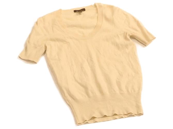 LOUIS VUITTON Short-sleeved T-shirt Cashmere Beige LV Auth yk2469