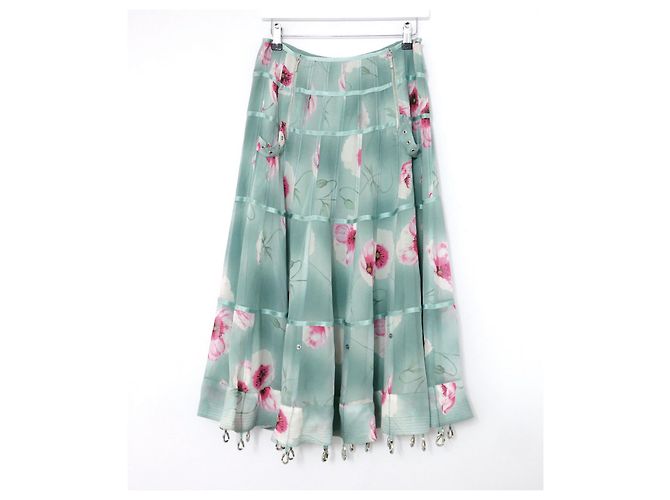 Christian Dior x Galliano AW03 Saia aparada com ferragem de seda Verde
