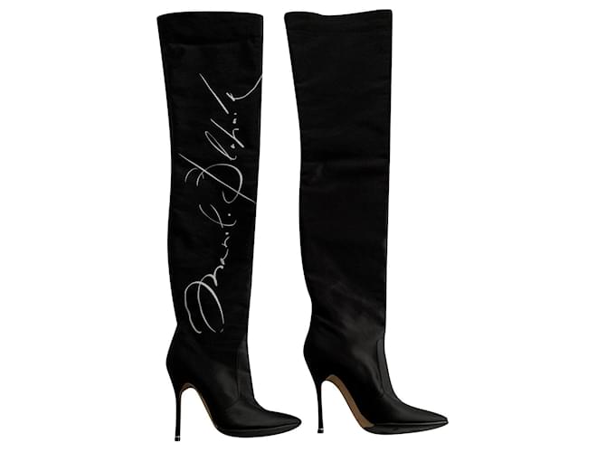 manolo blahnik black and white boots