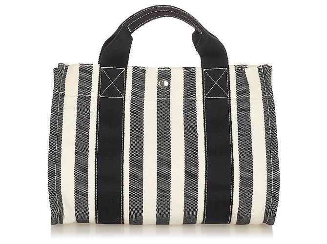 Hermès Hermes White Cannes PM Nero Bianco Tela Panno