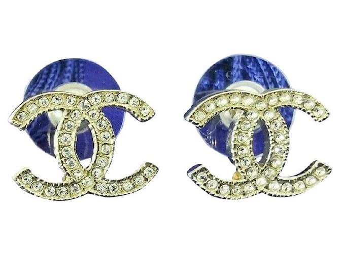 raro par de pendientes Chanel con cristales Metal  ref.433175