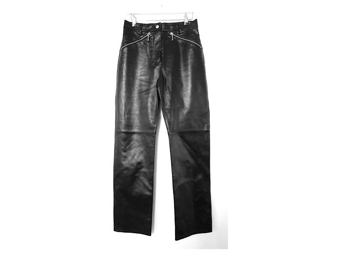 Calça de couro com bolso com zíper Alexa Chung Preto