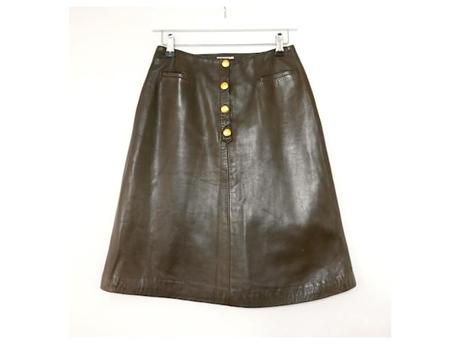 Céline Celine 1970s Vintage Leather Skirt Brown  ref.433401