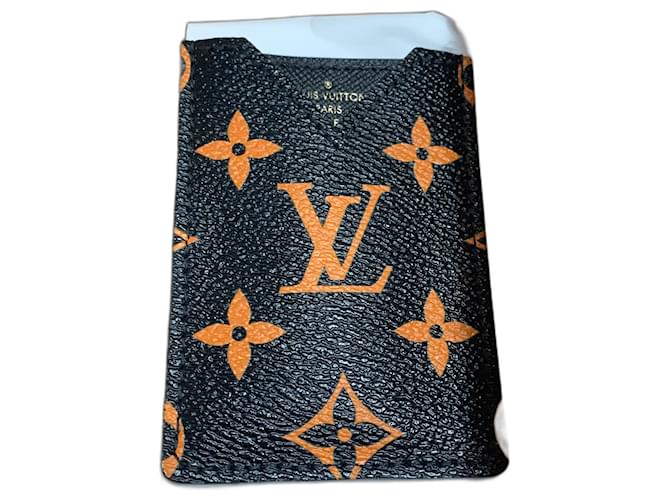 Louis Vuitton Titular do cartão Preto Laranja Lona  ref.433446