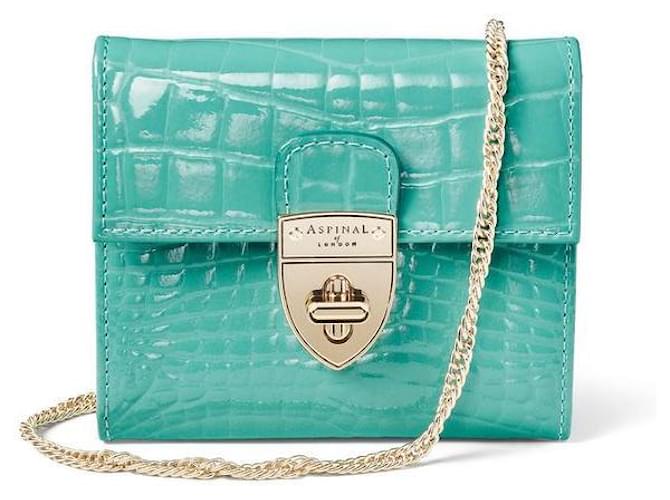 Aspinal Of London Small Mayfair Purse with Chain Turquoise Leather